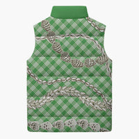 Green Aloha Hawaii Shell Lei Sleeveless Puffer Jacket Palaka Hebrew Cone Honey Cowrie Elegant Curves LT14 - Polynesian Pride