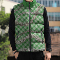 Green Aloha Hawaii Shell Lei Sleeveless Puffer Jacket Palaka Hebrew Cone Honey Cowrie Elegant Curves LT14 - Polynesian Pride