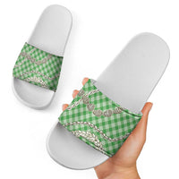 Green Aloha Hawaii Shell Lei Slide Sandals Palaka Hebrew Cone Honey Cowrie Elegant Curves LT14 - Polynesian Pride