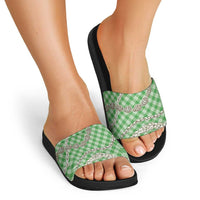 Green Aloha Hawaii Shell Lei Slide Sandals Palaka Hebrew Cone Honey Cowrie Elegant Curves LT14 - Polynesian Pride