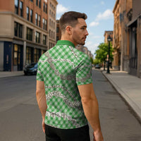 Green Aloha Hawaii Shell Lei Zipper Polo Shirt Palaka Hebrew Cone Honey Cowrie Elegant Curves - Polynesian Pride