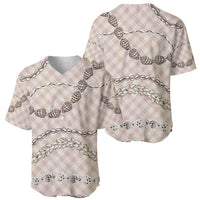 Beige Aloha Hawaii Shell Lei Baseball Jersey Palaka Hebrew Cone Honey Cowrie Elegant Curves LT14 - Polynesian Pride