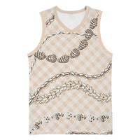 Beige Aloha Hawaii Shell Lei Basketball Jersey Palaka Hebrew Cone Honey Cowrie Elegant Curves - Polynesian Pride