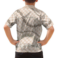 Beige Aloha Hawaii Shell Lei Family Matching Off Shoulder Short Dress and Hawaiian Shirt Palaka Hebrew Cone Honey Cowrie Elegant Curves LT14 - Polynesian Pride