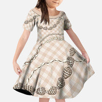 Beige Aloha Hawaii Shell Lei Family Matching Short Sleeve Bodycon Dress and Hawaiian Shirt Palaka Hebrew Cone Honey Cowrie Elegant Curves - Polynesian Pride