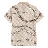 Beige Aloha Hawaii Shell Lei Family Matching Short Sleeve Bodycon Dress and Hawaiian Shirt Palaka Hebrew Cone Honey Cowrie Elegant Curves - Polynesian Pride