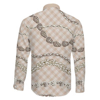 Beige Aloha Hawaii Shell Lei Family Matching Short Sleeve Bodycon Dress and Hawaiian Shirt Palaka Hebrew Cone Honey Cowrie Elegant Curves - Polynesian Pride