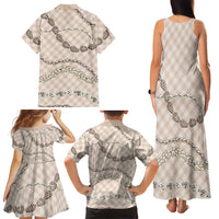 Beige Aloha Hawaii Shell Lei Family Matching Tank Maxi Dress and Hawaiian Shirt Palaka Hebrew Cone Honey Cowrie Elegant Curves - Polynesian Pride