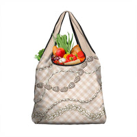 Beige Aloha Hawaii Shell Lei Grocery Bag Palaka Hebrew Cone Honey Cowrie Elegant Curves - Polynesian Pride