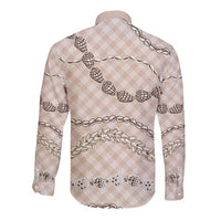 Beige Aloha Hawaii Shell Lei Long Sleeve Button Shirt Palaka Hebrew Cone Honey Cowrie Elegant Curves LT14 - Polynesian Pride