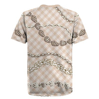 Beige Aloha Hawaii Shell Lei Rugby Jersey Palaka Hebrew Cone Honey Cowrie Elegant Curves LT14 - Polynesian Pride