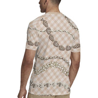 Beige Aloha Hawaii Shell Lei Rugby Jersey Palaka Hebrew Cone Honey Cowrie Elegant Curves LT14 - Polynesian Pride