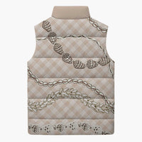 Beige Aloha Hawaii Shell Lei Sleeveless Puffer Jacket Palaka Hebrew Cone Honey Cowrie Elegant Curves - Polynesian Pride