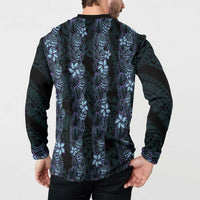 Purple Paradise Hawaii Shell Lei Button Sweatshirt Hawaiian Sunrise Shell Hebrew Cone Plumeria LT14 - Polynesian Pride