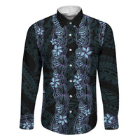 Purple Paradise Hawaii Shell Lei Family Matching Off The Shoulder Long Sleeve Dress and Hawaiian Shirt Hawaiian Sunrise Shell Hebrew Cone Plumeria LT14 Dad's Shirt - Long Sleeve Purple - Polynesian Pride