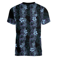 Purple Paradise Hawaii Shell Lei Women V-Neck T-Shirt Hawaiian Sunrise Shell Hebrew Cone Plumeria - Polynesian Pride
