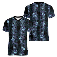 Purple Paradise Hawaii Shell Lei Women V-Neck T-Shirt Hawaiian Sunrise Shell Hebrew Cone Plumeria - Polynesian Pride