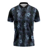 Purple Paradise Hawaii Shell Lei Zipper Polo Shirt Hawaiian Sunrise Shell Hebrew Cone Plumeria LT14 Purple - Polynesian Pride