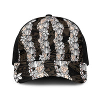 Black and Beige Hawaii Shell Lei Baseball Net Cap Hawaiian Sunrise Shell Hebrew Cone Plumeria - Polynesian Pride