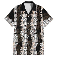 Black and Beige Hawaii Shell Lei Family Matching Off The Shoulder Long Sleeve Dress and Hawaiian Shirt Hawaiian Sunrise Shell Hebrew Cone Plumeria LT14 Dad's Shirt - Short Sleeve Black - Polynesian Pride