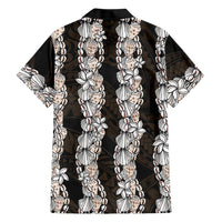 Black and Beige Hawaii Shell Lei Family Matching Off The Shoulder Long Sleeve Dress and Hawaiian Shirt Hawaiian Sunrise Shell Hebrew Cone Plumeria LT14 - Polynesian Pride
