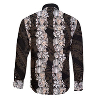 Black and Beige Hawaii Shell Lei Family Matching Short Sleeve Bodycon Dress and Hawaiian Shirt Hawaiian Sunrise Shell Hebrew Cone Plumeria - Polynesian Pride