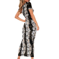 Black and Beige Hawaii Shell Lei Family Matching Short Sleeve Bodycon Dress and Hawaiian Shirt Hawaiian Sunrise Shell Hebrew Cone Plumeria - Polynesian Pride