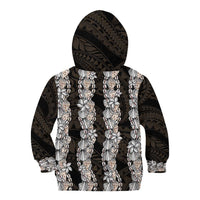 Black and Beige Hawaii Shell Lei Kid Hoodie Hawaiian Sunrise Shell Hebrew Cone Plumeria - Polynesian Pride