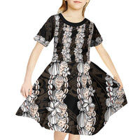 Black and Beige Hawaii Shell Lei Kid Short Sleeve Dress Hawaiian Sunrise Shell Hebrew Cone Plumeria LT14 - Polynesian Pride