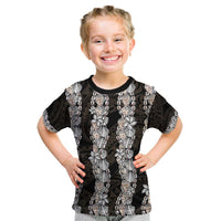 Black and Beige Hawaii Shell Lei Kid T Shirt Hawaiian Sunrise Shell Hebrew Cone Plumeria - Polynesian Pride