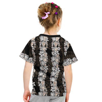Black and Beige Hawaii Shell Lei Kid T Shirt Hawaiian Sunrise Shell Hebrew Cone Plumeria - Polynesian Pride