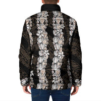 Black and Beige Hawaii Shell Lei Padded Jacket Hawaiian Sunrise Shell Hebrew Cone Plumeria LT14 - Polynesian Pride