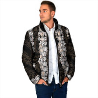 Black and Beige Hawaii Shell Lei Padded Jacket Hawaiian Sunrise Shell Hebrew Cone Plumeria LT14 - Polynesian Pride