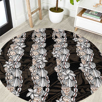 Black and Beige Hawaii Shell Lei Round Carpet Hawaiian Sunrise Shell Hebrew Cone Plumeria LT14 Black - Polynesian Pride