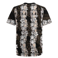 Black and Beige Hawaii Shell Lei Rugby Jersey Hawaiian Sunrise Shell Hebrew Cone Plumeria LT14 - Polynesian Pride