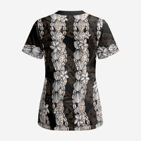 Black and Beige Hawaii Shell Lei Scrub Top Hawaiian Sunrise Shell Hebrew Cone Plumeria LT14 - Polynesian Pride