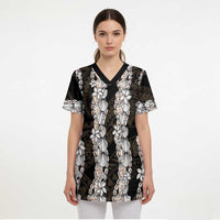 Black and Beige Hawaii Shell Lei Scrub Top Hawaiian Sunrise Shell Hebrew Cone Plumeria LT14 - Polynesian Pride