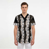 Black and Beige Hawaii Shell Lei Scrub Top Hawaiian Sunrise Shell Hebrew Cone Plumeria LT14 - Polynesian Pride