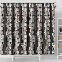 Black and Beige Hawaii Shell Lei Shower Curtain Hawaiian Sunrise Shell Hebrew Cone Plumeria - Polynesian Pride