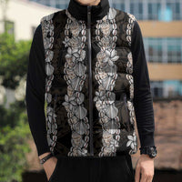Black and Beige Hawaii Shell Lei Sleeveless Puffer Jacket Hawaiian Sunrise Shell Hebrew Cone Plumeria - Polynesian Pride