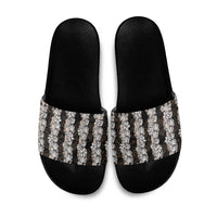 Black and Beige Hawaii Shell Lei Slide Sandals Hawaiian Sunrise Shell Hebrew Cone Plumeria LT14 Black - Polynesian Pride