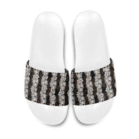 Black and Beige Hawaii Shell Lei Slide Sandals Hawaiian Sunrise Shell Hebrew Cone Plumeria LT14 Black - Polynesian Pride