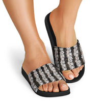 Black and Beige Hawaii Shell Lei Slide Sandals Hawaiian Sunrise Shell Hebrew Cone Plumeria LT14 - Polynesian Pride
