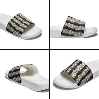 Black and Beige Hawaii Shell Lei Slide Sandals Hawaiian Sunrise Shell Hebrew Cone Plumeria LT14 - Polynesian Pride