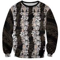 Black and Beige Hawaii Shell Lei Sweatshirt Hawaiian Sunrise Shell Hebrew Cone Plumeria - Polynesian Pride