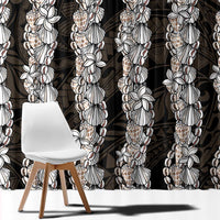 Black and Beige Hawaii Shell Lei Window Curtain Hawaiian Sunrise Shell Hebrew Cone Plumeria LT14 - Polynesian Pride