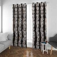 Black and Beige Hawaii Shell Lei Window Curtain Hawaiian Sunrise Shell Hebrew Cone Plumeria LT14 With Grommets Black - Polynesian Pride
