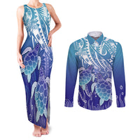 Polynesia Sea Turtle Couples Matching Tank Maxi Dress and Long Sleeve Button Shirt Happy Valentine Day Polynesian - Dark Cyan LT14 Dark Cyan - Polynesian Pride