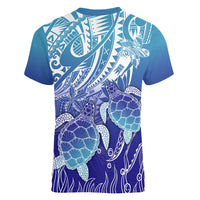 Polynesia Sea Turtle Women V Neck T Shirt Happy Valentine Day Polynesian - Dark Cyan LT14 - Polynesian Pride