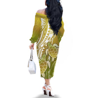 Polynesia Sea Turtle Family Matching Off Shoulder Long Sleeve Dress and Hawaiian Shirt Happy Valentine Day Polynesian - Gold LT14 - Polynesian Pride